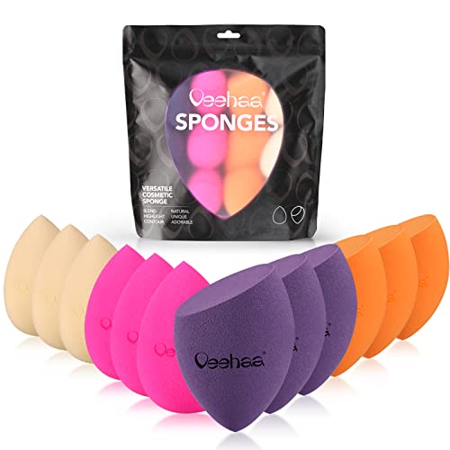 Veehaa 12PCS Makeup Sponge Set, Latex Free Makeup Blender for foundation, Makeup Sponges egg shaped, Makeup Sponges for all areas