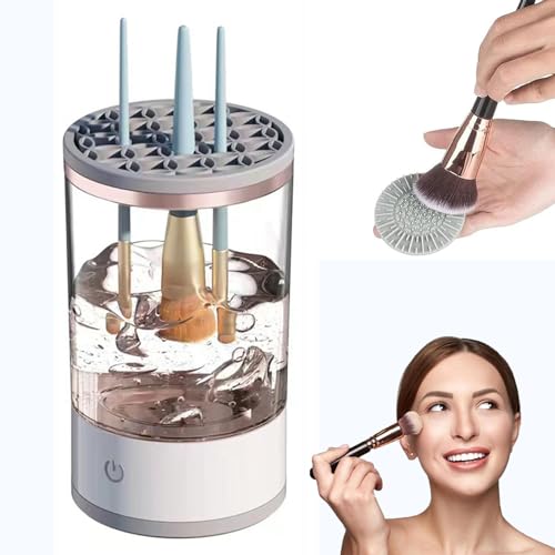 EUEML Electric Makeup Brush Cleaner,Brushly Pro Cosmetic Brush Cleaner,Automatic Electric Makeup Brush Cleaner with Brush Clean Mat for All of Makeup Brushes,Gift for Female(White)