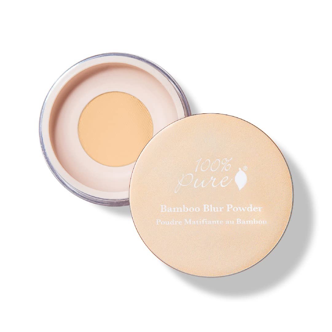 100% PURE Bamboo Blur Powder Tinted Setting Mattifying Face Makeup, Oil Absorbing Pore Minimizing Finish - Long Lasting, Vegan, Fruit Pigmented Light (Fair-Light Shade w/Neutral Undertones) - 0.2 Oz