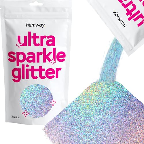 Hemway Premium Ultra Sparkle Glitter Multi-Purpose Metallic Flake for Nail Art, Cosmetic Graded, Makeup, Festival and Hair 100g / 3.5oz - Ultrafine (1/128 0.008 0.2mm) - Silver Holographic
