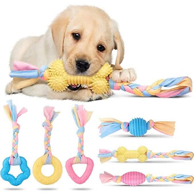 6-Pack: Puppy Teething Chew Toys with Interactive Ropes