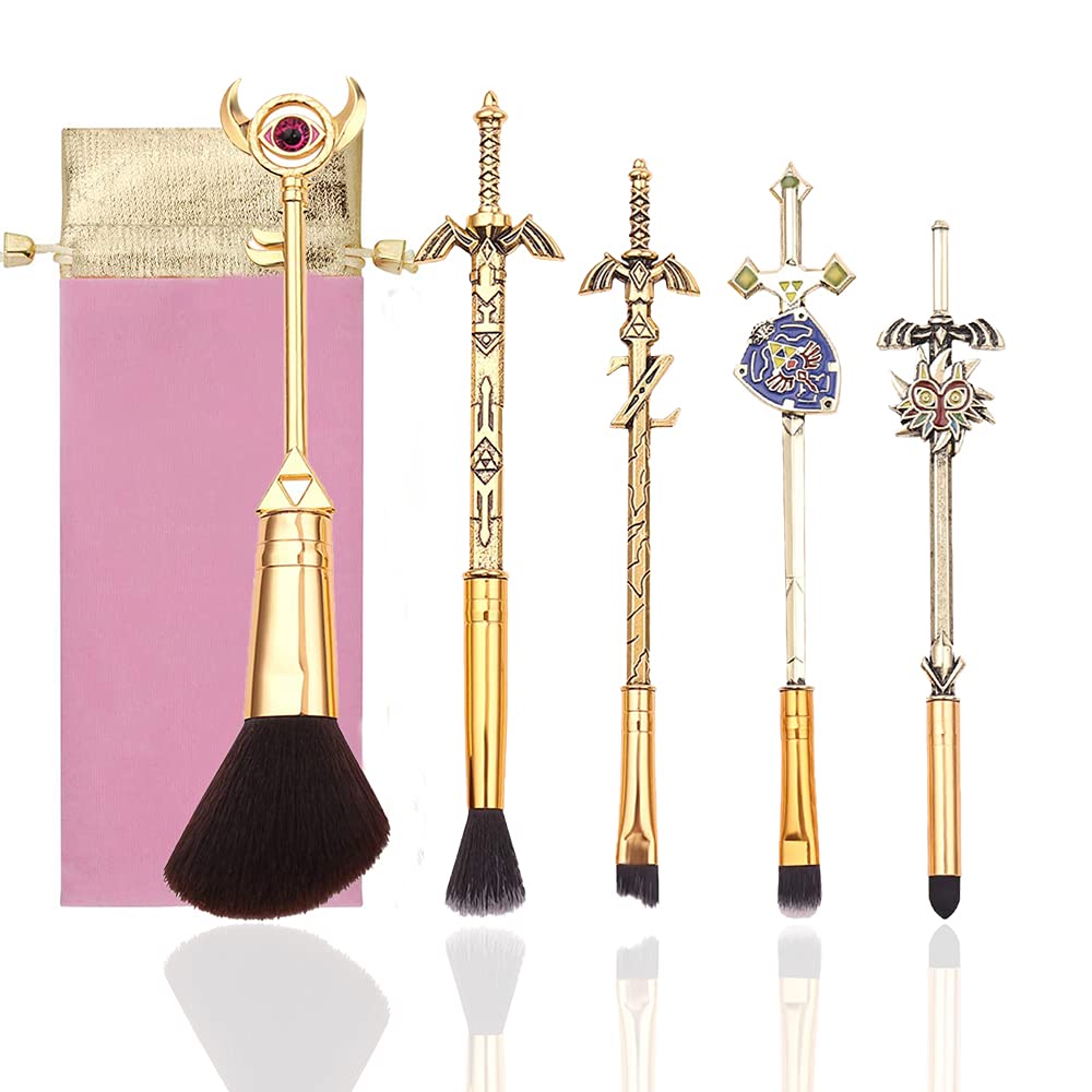 The Legend of Zelda: Ocarina of Time - Makeup Brush Set Suit for Zelda Fans with A Link To the Past and 4 Swords Handle Makeup Brushes(Zelda-01)