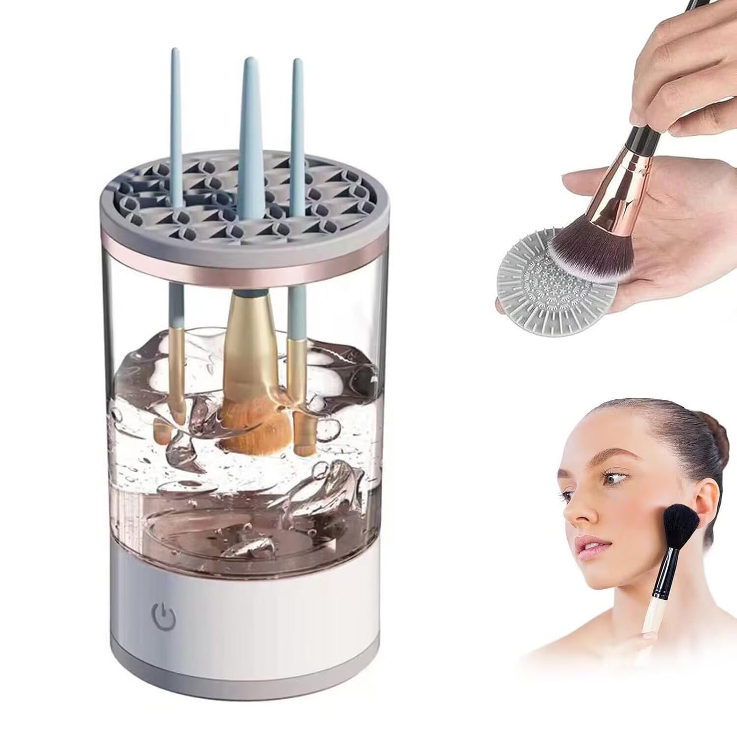 Makeup Brush Cleaner Machine Electric Makeup Brush Cleaner Automatic Makeup Brush Cleaner with Makeup Brush Cleaner Mat for All of Makeup Brushes(White)