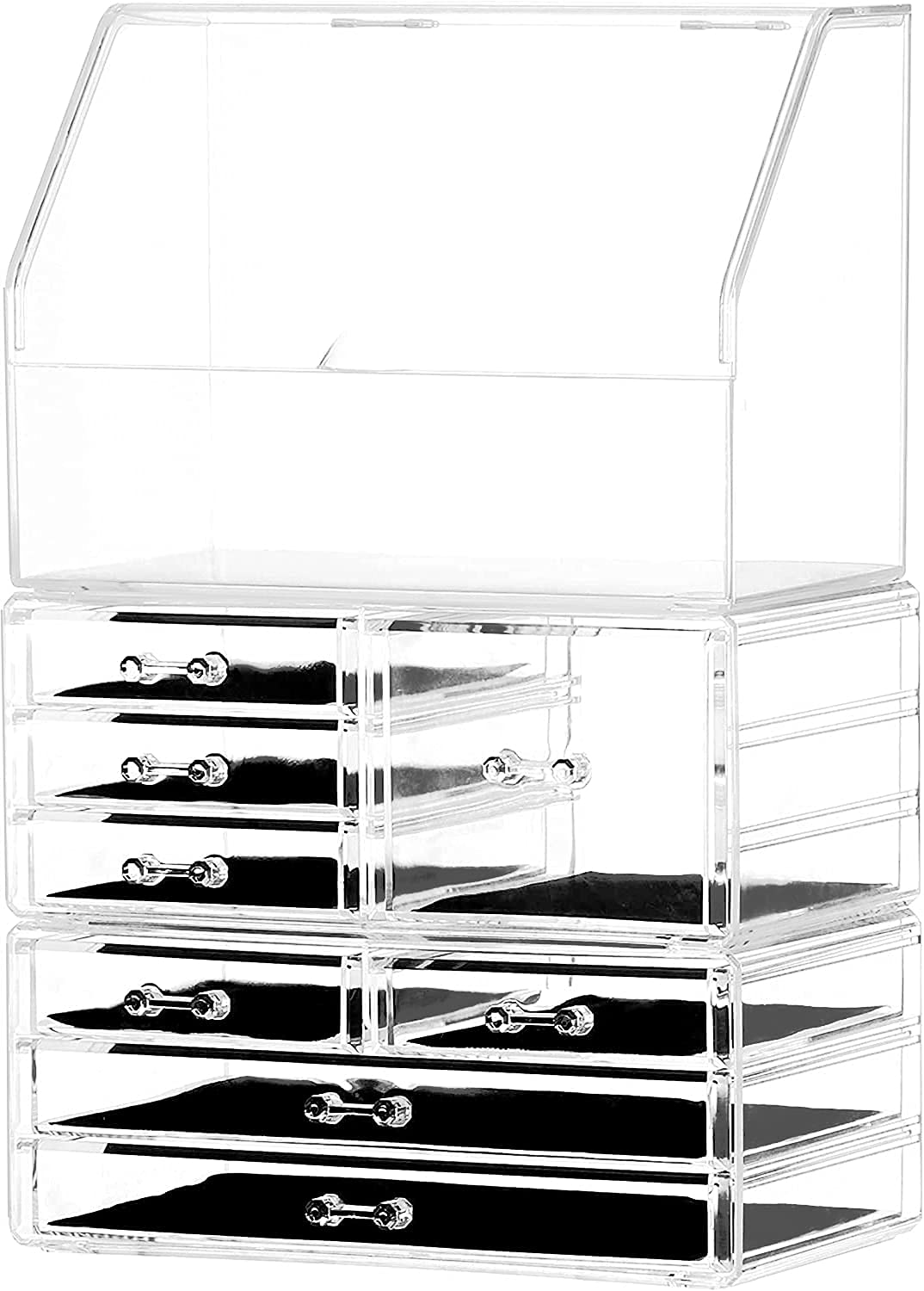 Cq acrylic Cosmetic Display Cases With Lid Dustproof Waterproof for Bathroom Countertop Stackable Clear Makeup Organizer and Storage With 8 Drawers,Set of 3