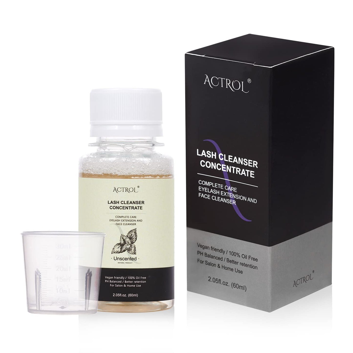 ACTROL Eyelash Cleanser Concentrate 60ml Unscented Professional Lash Shampoo Foaming Cleanser DIY Wash for Extensions Lashes with Salon Home Care-Makes 6 Bottles