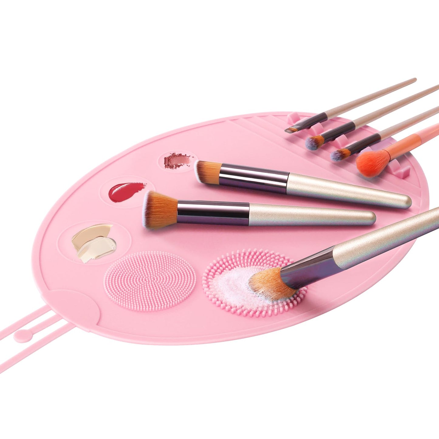 Pet Baby Makeup Palette, 3 in-1 Silicone Makeup Mat with Brush Cleaner and Vanity Protector Design for Mixing Foundation Eye Shadow Nail Art Gel, Cosmetic Brush Washing, Easy to Clean, Pink