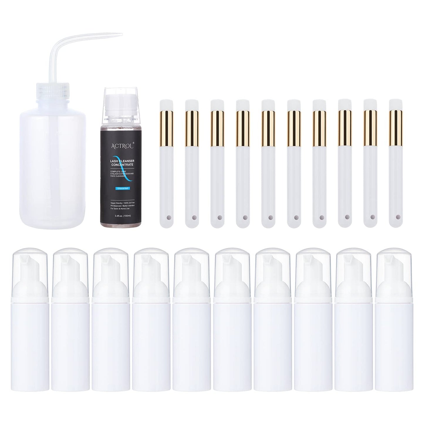 Eyelash Cleaner Concentrate Set Unscented 100ml Eyelash Extension Shampoo Natural Foaming Cleanser 60ml Bottled Cleansing Brush Paraben and Sulfate Free Lashes & Salon Home Care Eyelash Shampoo