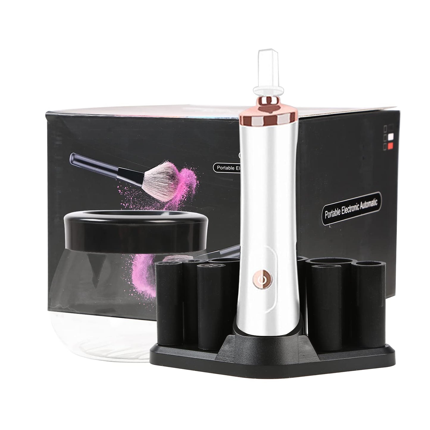 Premium Makeup Brush Cleaner Dryer|Electric Make Up Spinning Dryer|Super-Fast Electric Brush Cleaner Machine with 8 Size Rubber Collars (White)