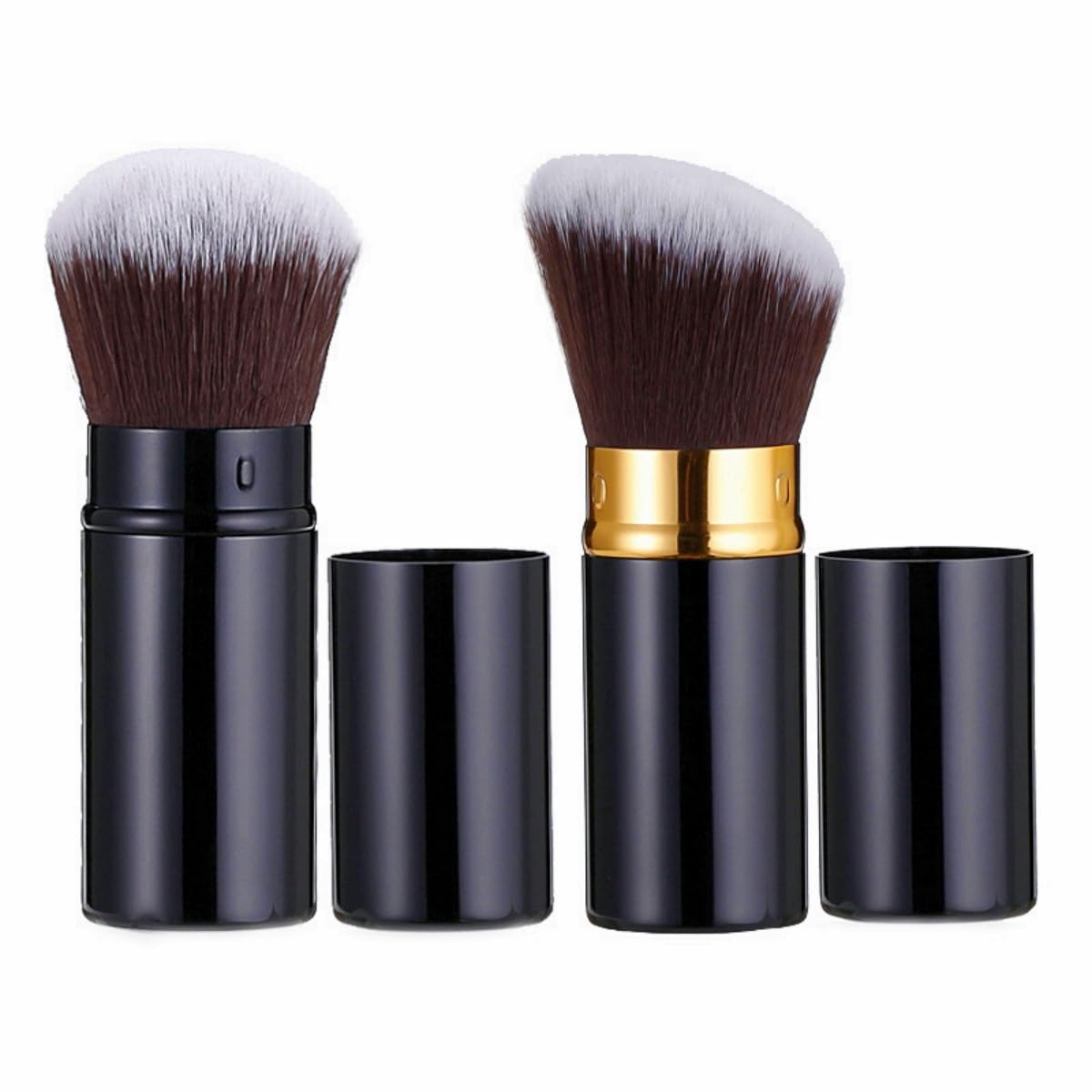Retractable Foundation Makeup Brushes, Travel Kabuki Powder Brush Liquid Foundation Brush with Cover Perfect for Blending Liquid, Bronzer, Buffing, Cream, Flawless Powder Cosmetics (2 Pack)