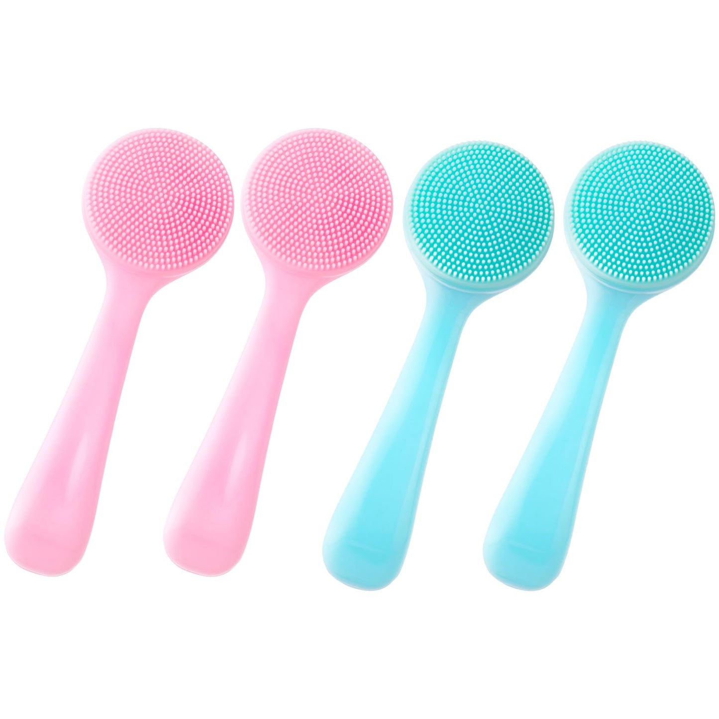HINZIC 4 Pack Silicone Manual Facial Cleansing Brush, Skin Friendly Waterproof Face Cleaning Scrubber Exfoliator Cleanser for Blackheads Whiteheads Makeup Residues Removal- 2 Blue & 2 Pink