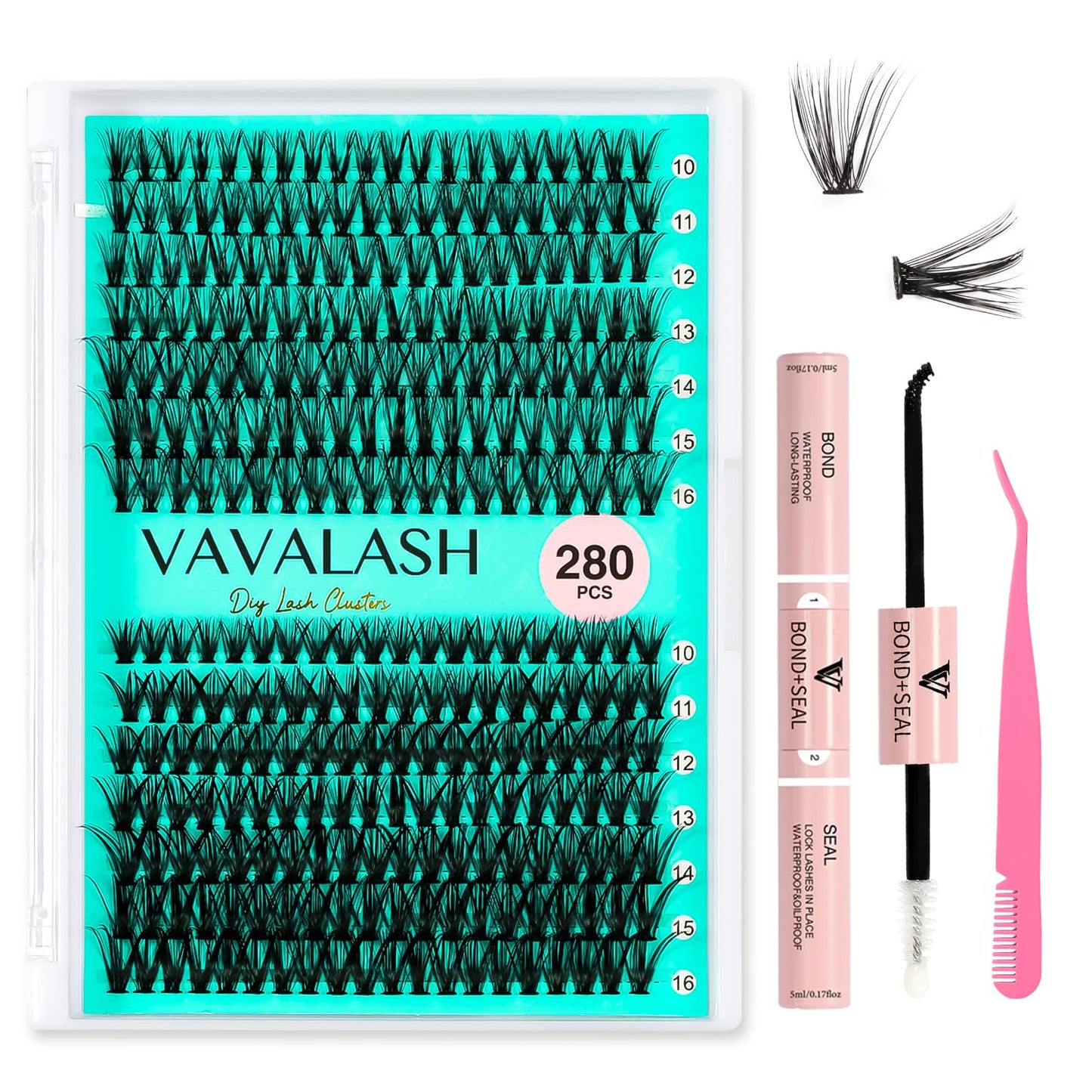 VAVALASH DIY Lash Extension Kit 280 Clusters Individual Lashes Kit 30D 40D 0.07D-10-16mm Lash Clusters, Lash Bond and Seal, Lash Tweezer for DIY Eyelash Extension at Home(Kit-30D+40D-0.07D-10-16MIX)