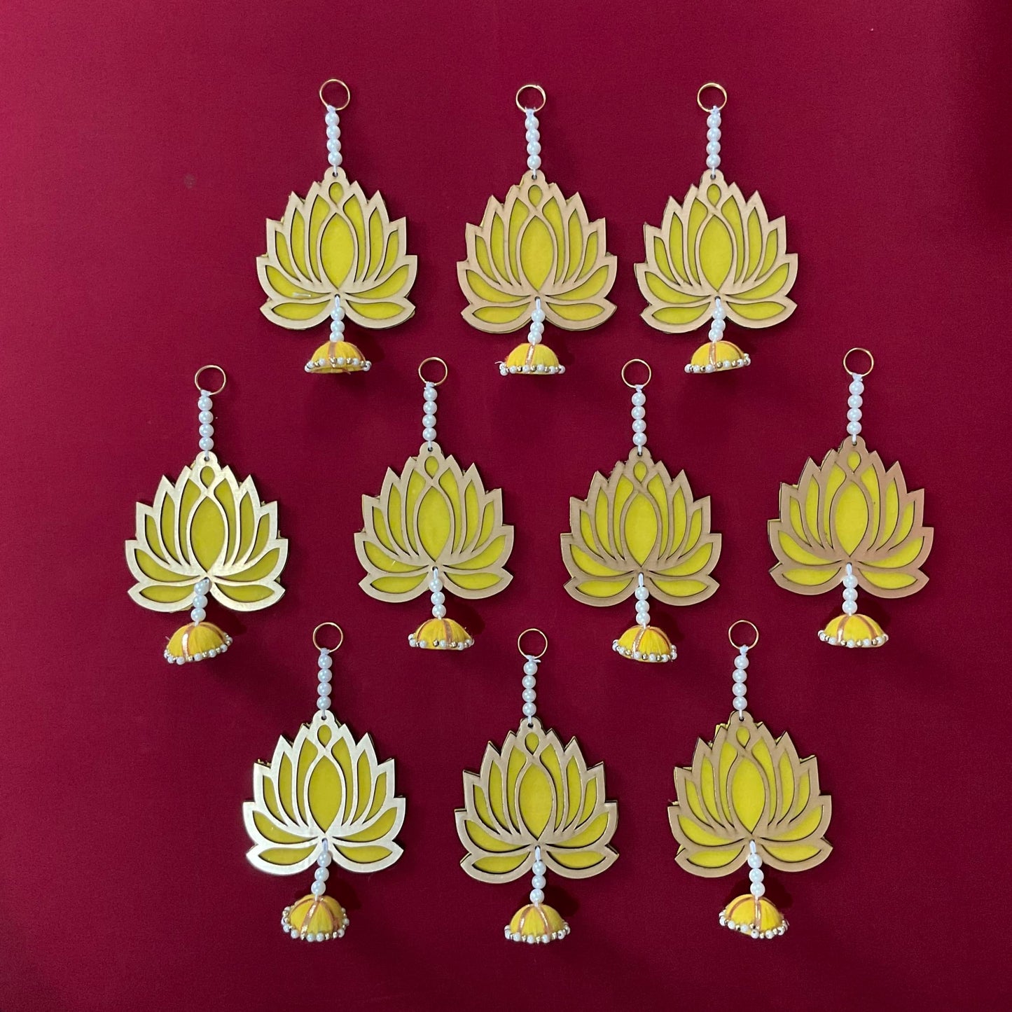 Yellow Lotus Hanging (Set of 10) - Festive Decoration Wall Hanging