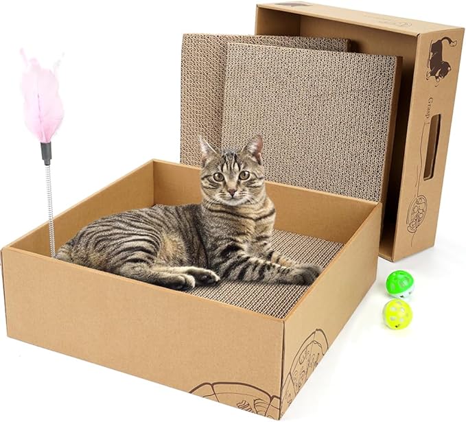 Cardboard Cat House with 2 Story Scratch Pads Cat Play House for Indoor Catsor Cat