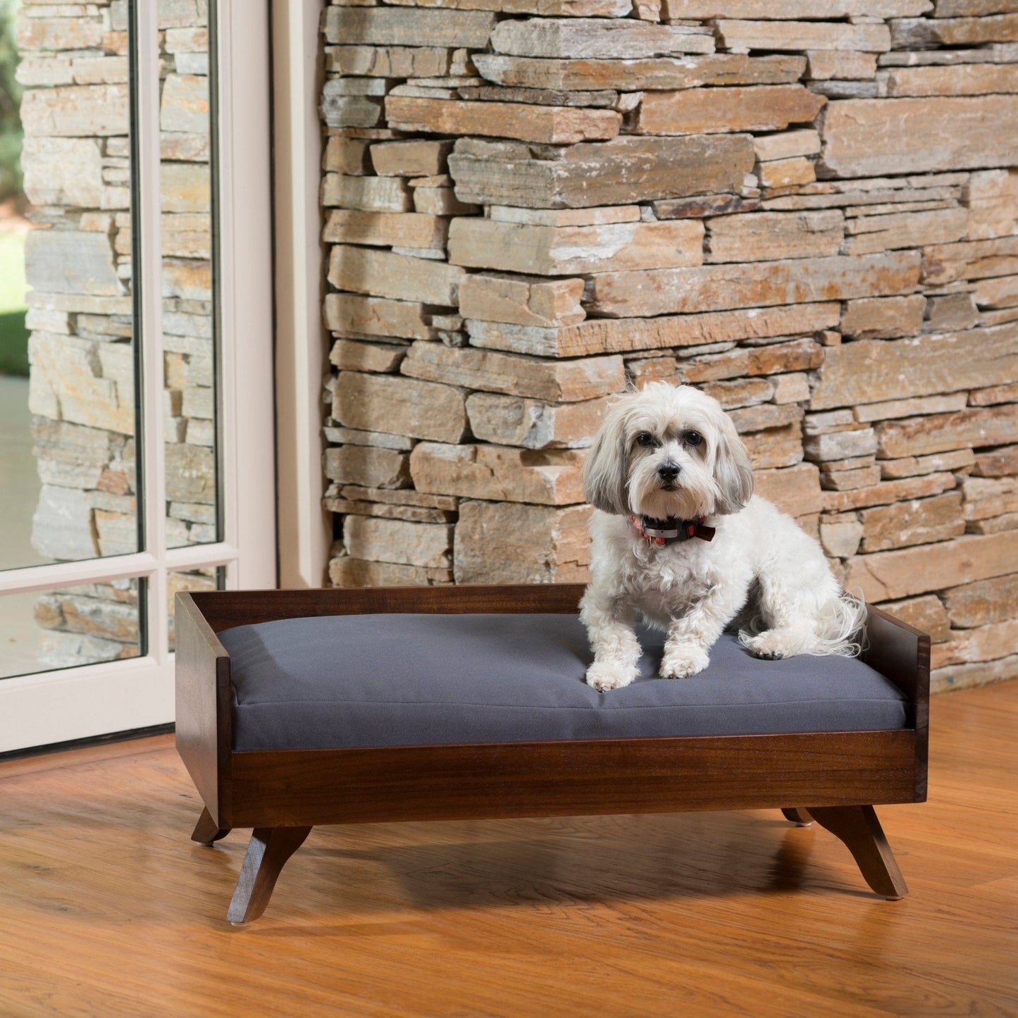 Acacia Wood Dog Bed with High-quality Mattress