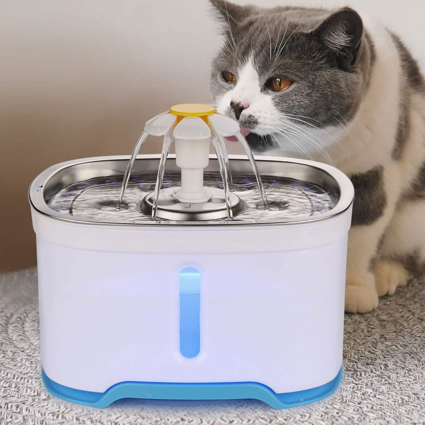 Pet Water Dispenser Fountain Cat Dog LED Light Drinking 2 Spray Heads