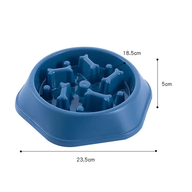 Slow Feeder Bone Design Pet Bowl Blue