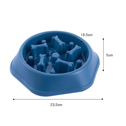 Slow Feeder Bone Design Pet Bowl Blue
