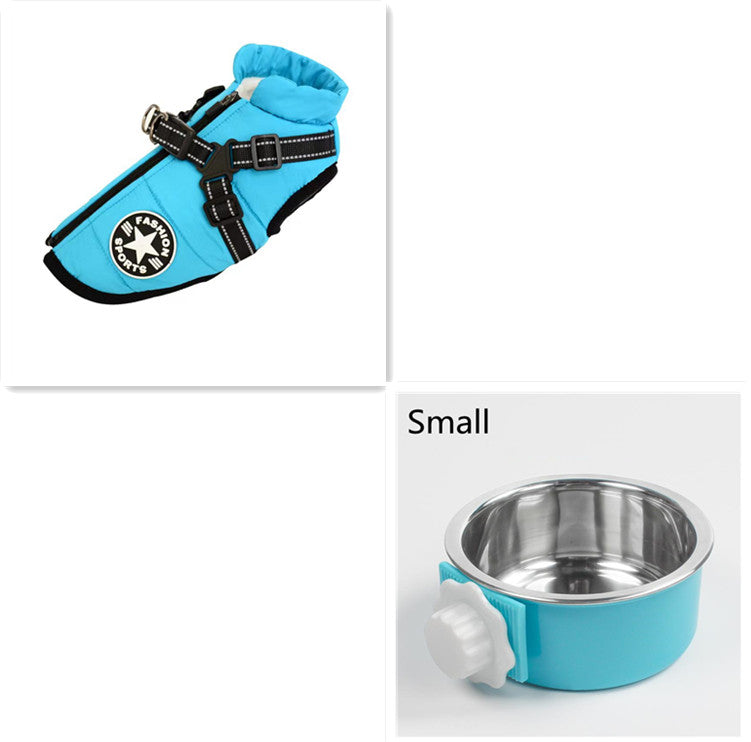 Waterproof Winter Pet Coat Harness With Insulated Bowl