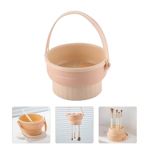 Makeup Brush Cleaner Mat,3 in 1 Makeup Brush Cleaning Bowl,Portable Makeup Brush Cleaning and Scrubbing Tool with Organizer and Brush Drying Shelf(Skin tone)