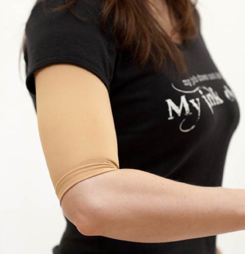 Tatjacket Tattoo Cover Up Concealer Sleeve, Upper Arm or Calf coverage, UPF 50 Protection, Slip Free, for Men & Women (Unisex), 2 Pack MEDIUM, TAN