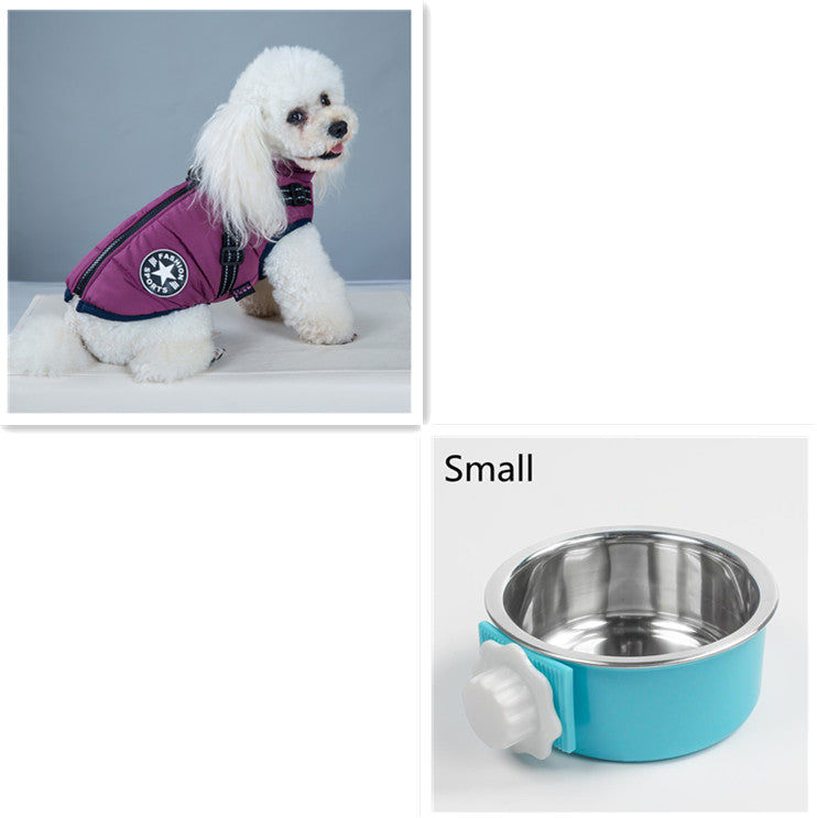 Waterproof Winter Pet Coat Harness With Insulated Bowl