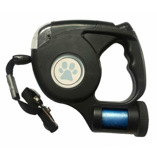 4.5M LED Flashlight Extendable Retractable Pet Dog Leash Lead with Garbage Bag Pet Supplies Black - DailySale