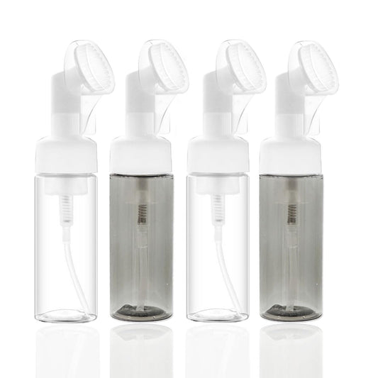 Facial Cleanser Foaming Bottle, 4pcs Empty Foaming Soap Dispenser,2oz Small Mousse Foaming Soap Pump Container with Silicone Foam Massage Clean Brush Head for Hand Soap,Cleansing Milk Beater to Travel