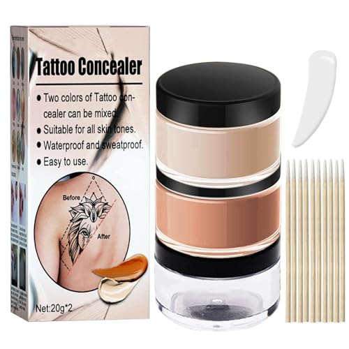 CENNYO Tattoo Cover Up, 2 Colors Makeup Waterproof, Invisible Skin Concealer Set, Long Lasting Suitable for and Scars, Dark Spots, Vitiligo, 0.07 kilograms