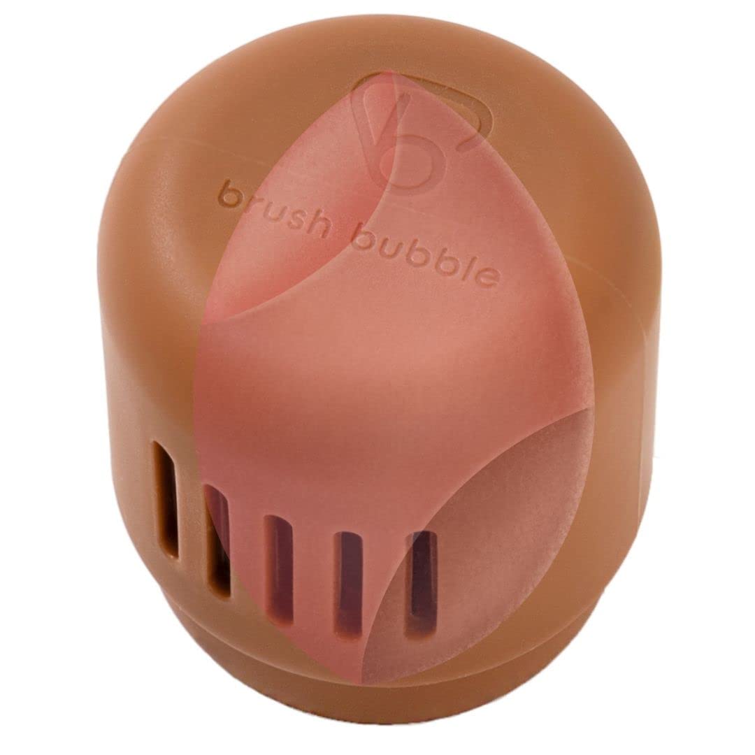 Silicone Makeup Sponge Holder & Travel Case Brown- Brush Bubble fully closed or breathable option for travel or home to keep your makeup sponge cleaner & completely protected, Blender Included