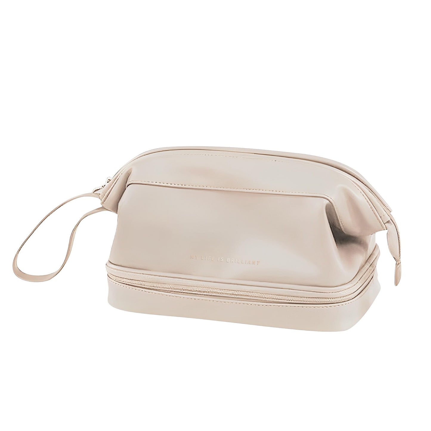 Kabento Makeup Bag, Double Layer Cosmetic Bag, Portable makeup organizer bag, Cosmetic Travel Bag,Waterproof Leather Cosmetic bags, Travel Makeup Bag, Large Makeup Bag for women (white)