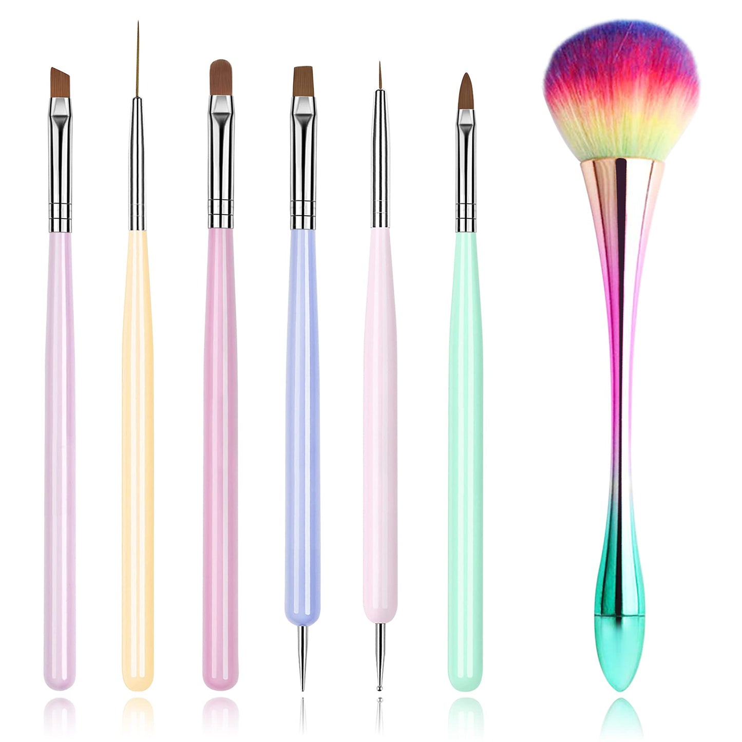 Ailisaail 7Pcs Nail Art Brush Set, Includes Nail Extension Gel Brush, Builder Nail Gel Brush, Nail Art Liner Brush, Nail Dotting Pen, Nail Art Dust Brush and More, Ideal for Home and Salon Use