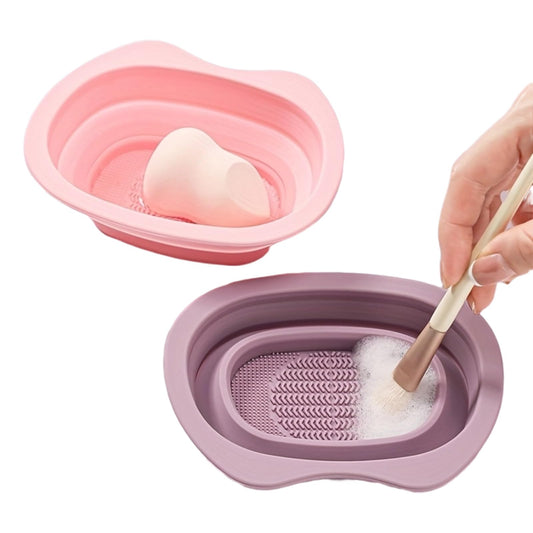 Foldable Makeup Brushes Cleaning Silicone Mat Cleaner Pad For Beauty Blender, Sponge, Brush (2pk - Pink/Purple)
