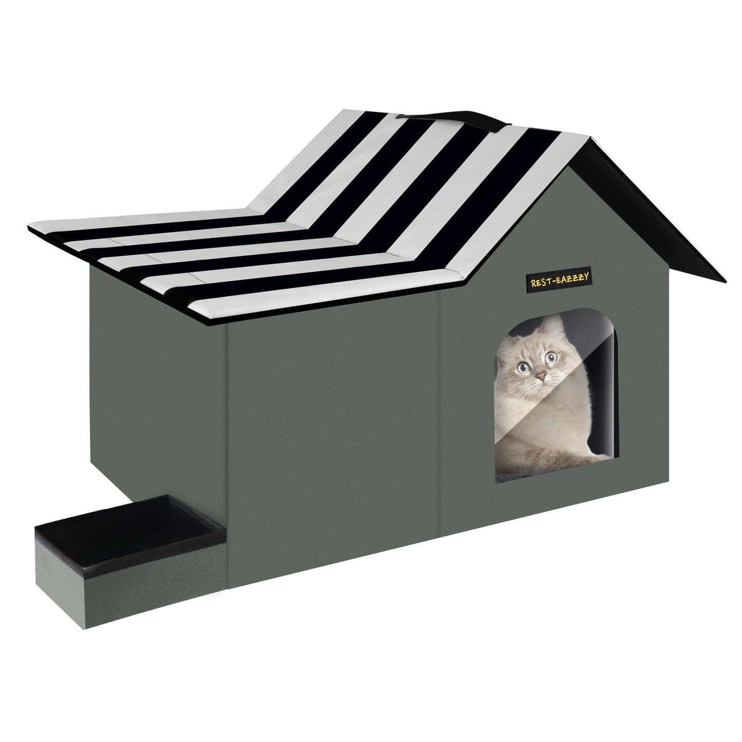 Outdoor Cat House, Feral Cat House Insulated with Mat and Clip, Weatherproof