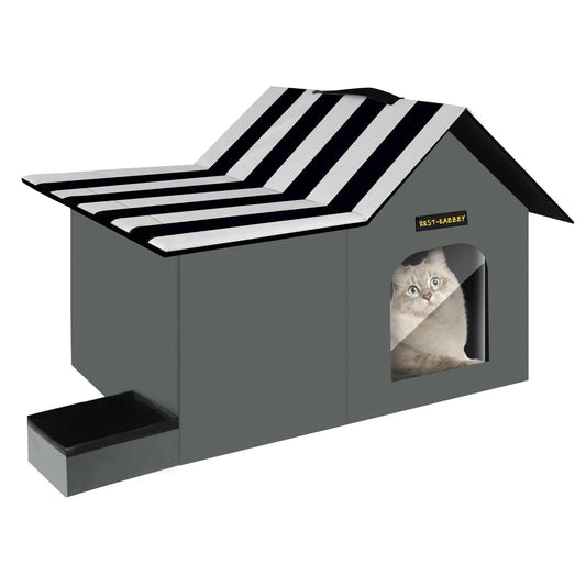 Outdoor Cat House, Feral Cat House Insulated with Mat and Clip, Weatherproof