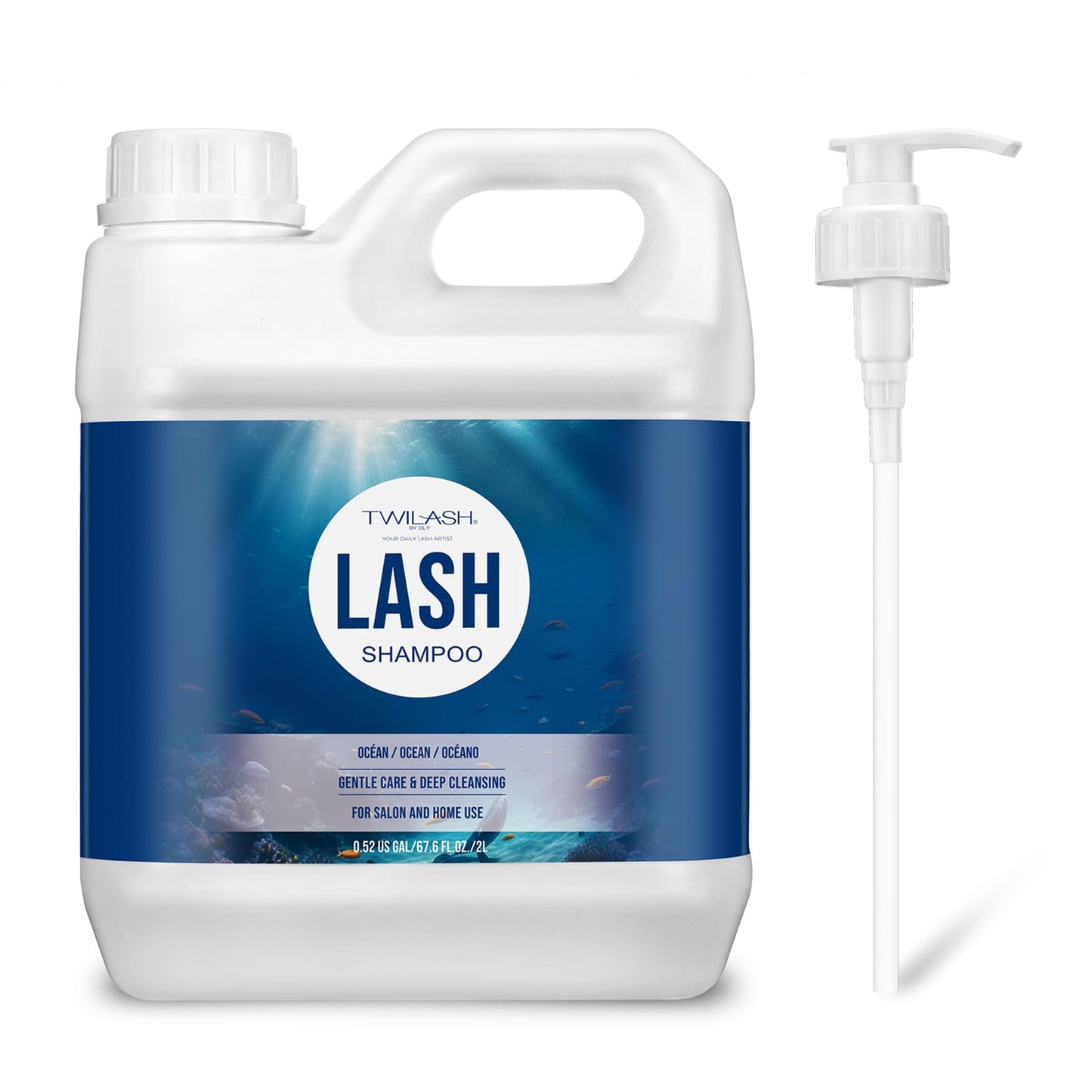 Lash Shampoo Bulk, Eyelash Cleanser for Extensions 2 Liters, Dispenser Pump, Safe Makeup Remover, Non-irritating or Burning Eyelid Foaming Cleanser for Professional Salon and Home Use (Ocean-2L)