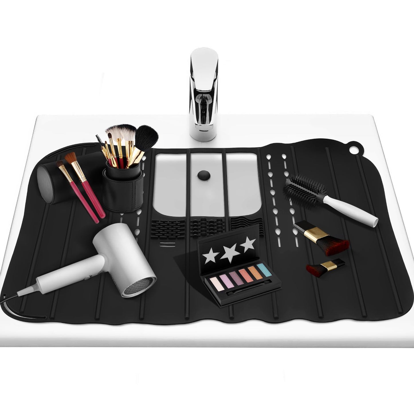 LINGSSFIRE Sink Cover for Counter Space Makeup, Silicone Sink Cover Mat Foldable Bathroom Sink Cover for Beauty Makeup Brush Cleaner Space Saver Must Haves Accessories Tools
