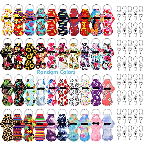 KPX 40Pcs Chapstick Holder Random Color Keychain with Metal Clip Cords, Lip Balm Holder Chapstick Keychain Holder Bulk for Lipstick Chapstick Tracker Safeguard