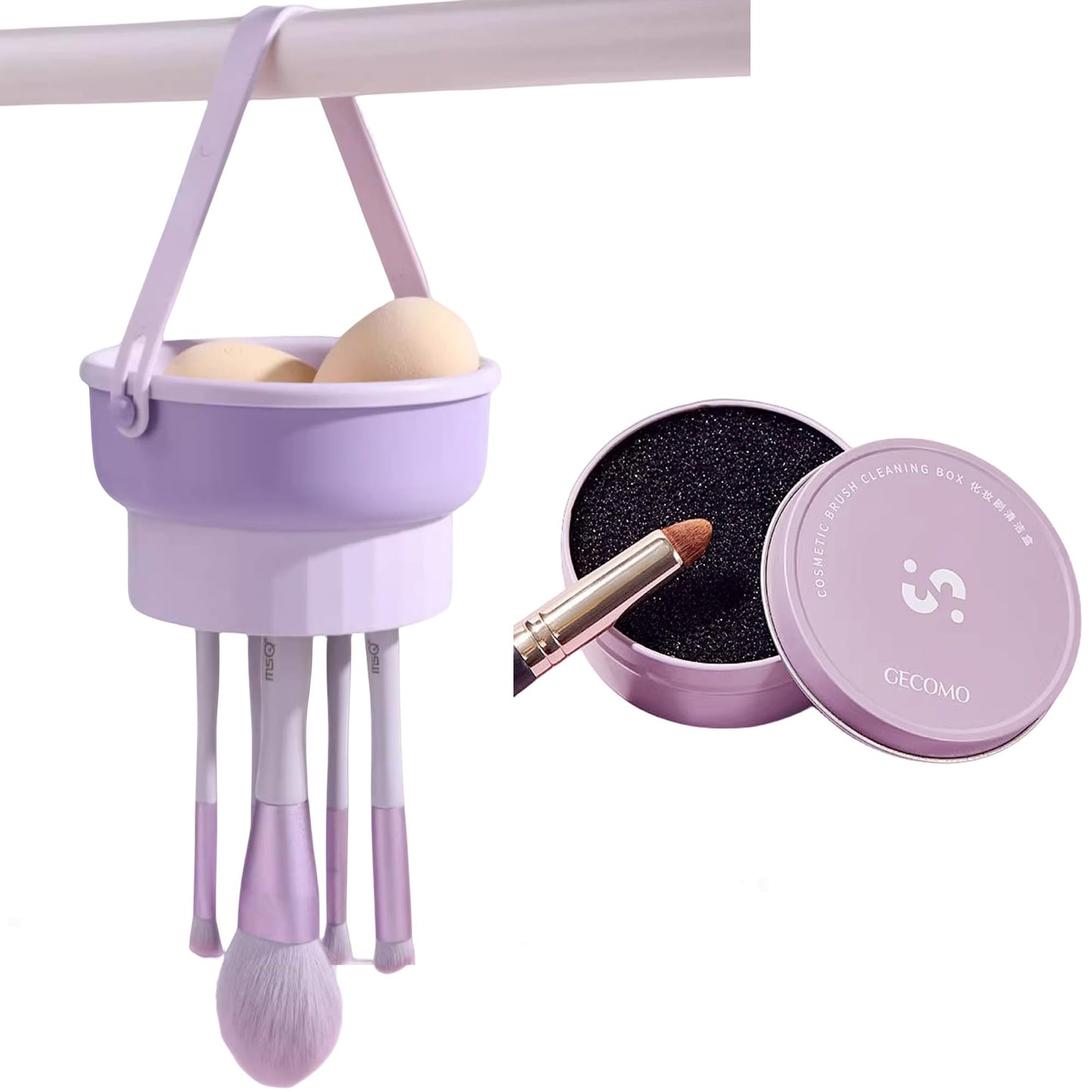 Makeup Brush Cleaner Mat & Cleaner Sponge Set, Foldable Silicone Makeup Brush Cleaner Bowl & Makeup Brush Quick Cleaner Sponge 2 Kits, Cosmetic Cleaning Tool for Brushes, Powder Puffs