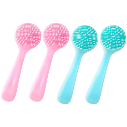 HINZIC 4 Pack Silicone Manual Facial Cleansing Brush, Skin Friendly Waterproof Face Cleaning Scrubber Exfoliator Cleanser for Blackheads Whiteheads Makeup Residues Removal- 2 Blue & 2 Pink