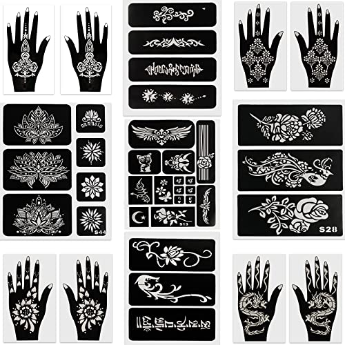 Qullue henna tattoo stencils kit、 henna kit Self-adhesive hand mold, flowers and other motifs are suitable for women, girls and teenagers，DIY Body Art Stencils. (henna tattoo stencils kit I)