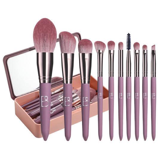 BS-MALL Makeup Brushes Premium Synthetic Foundation Powder Concealers Eye Shadows Makeup 10 Pcs Brush Set, With Makeup Brush Cleaner Mat Case