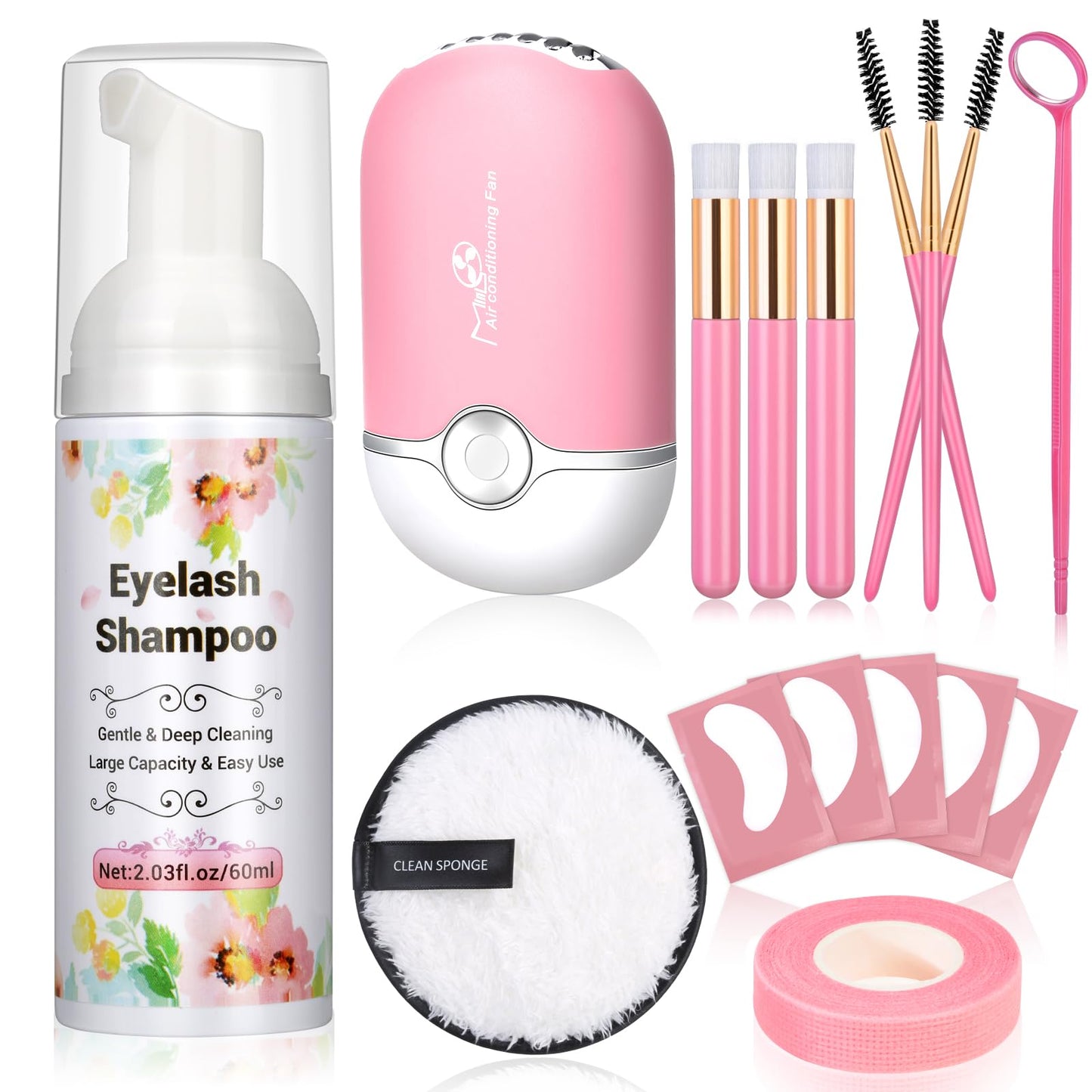 Lezmarket Lash Shampoo for Lash Extensions with Eyelash Fan Dryer, Gentle Eyelash Shampoo Foam, Eyelash Cleanser for Lash Wash, Lash Extension Kit for Beginners Cleaning Brush Professional & Self