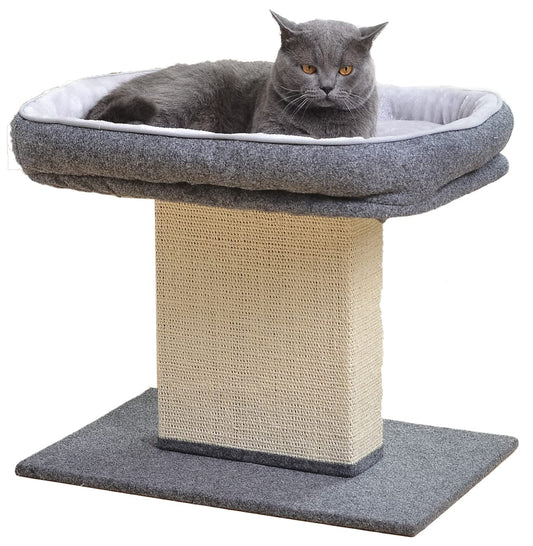 Cat Bed with Scratching Post - Minimalist Style Design of Cat Tree with Cozy Cat Bed