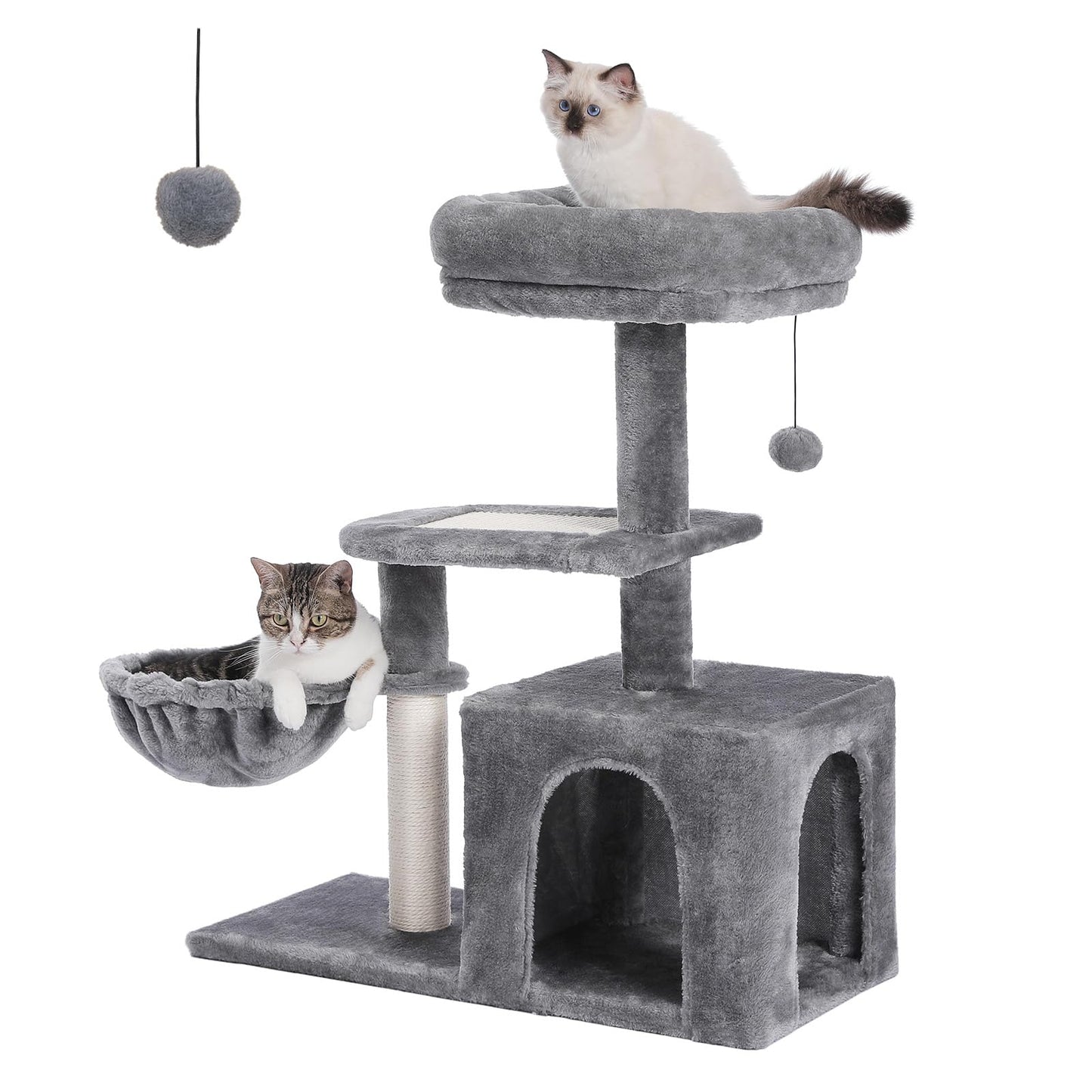 Cat Tree for Small Indoor Cats, Plush Cat Tower with Large Cat Condo, Deep Hammock