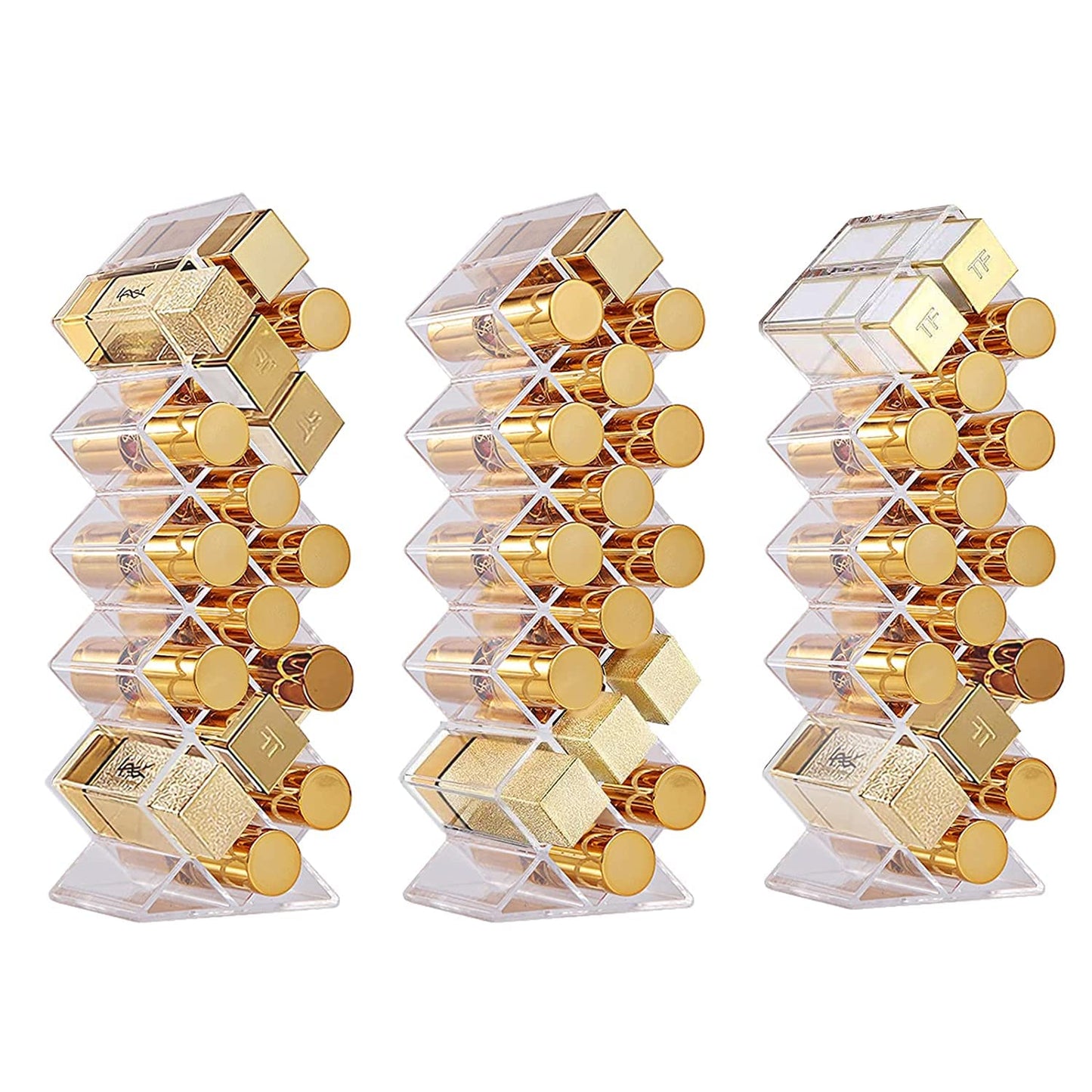 YIEZI Lipstick Holder Organizer 48 Spaces Acrylic Stackable Fish Shape Lipstick Tower, Lip Gloss Storage Stand, Perfect for Lipgloss Organizers Makeup Vanity Display, Clear (3 Pack)