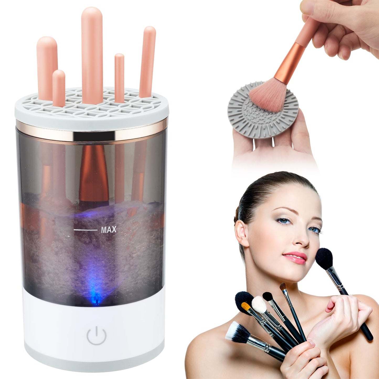 Cosmetic Brush Cleaner and Holder Electric Makeup Brush Cleaner Machine, Automatic Cosmetic Brush Machine for All Size Beauty Makeup Brushes Set for Women