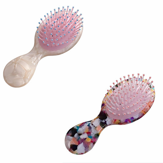 Mini Travel Hair Brush for Girls Women Boys Men Kids, Cellulose Acetate Small Detangling Hairbrush for Wet Dry All Hair Types, Glide Through Tangles With Ease Knots Without Tears or Breakage (2 Pack)