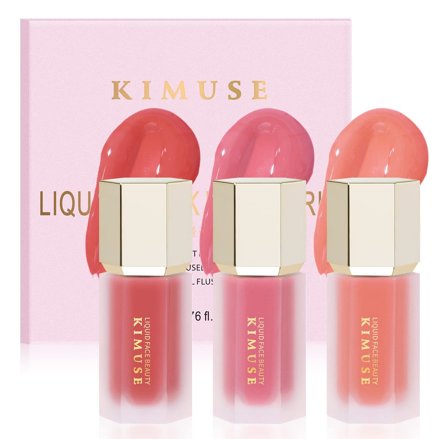 KIMUSE Soft Pink Gel-Cream Blush Trio, Liquid Blush for Cheeks, Weightless, Long-Wearing, Smudge Proof, Natural-Looking, Dewy Finish, Skin Tint Blush Makeup, 0.42 Fl Oz (love pink)