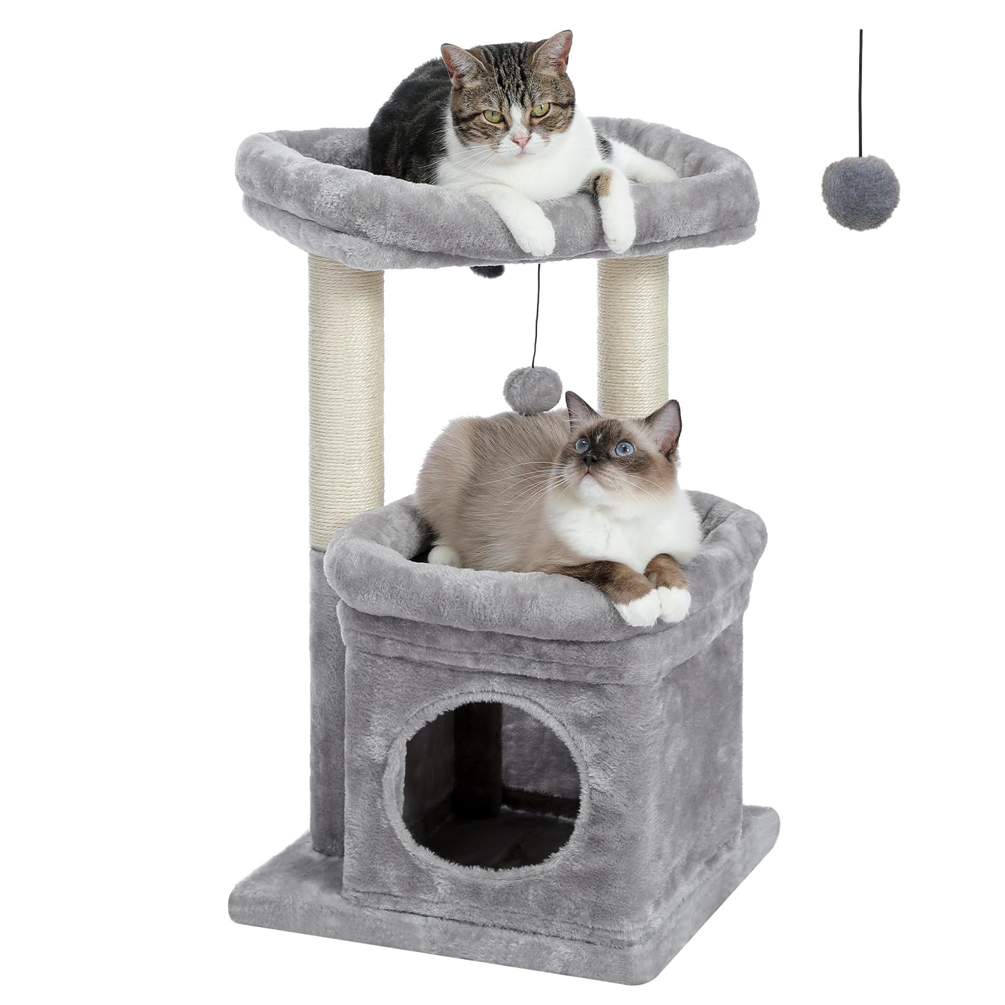 Cat Tree Tower for Indoor Cats with Private Cozy Cat Condo, Natural Sisal Scratching Posts
