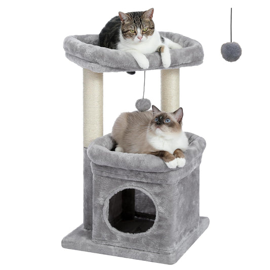 Cat Tree Tower for Indoor Cats with Private Cozy Cat Condo, Natural Sisal Scratching Posts